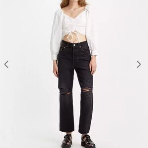 Levi’s Ribcage Straight Ankle Women’s Jeans - Black Ripped